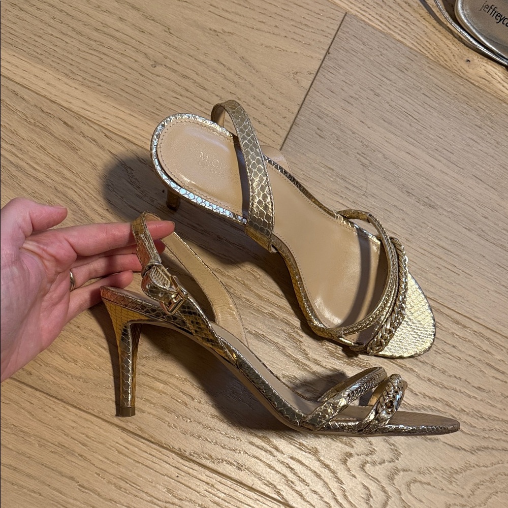 MICHAEL Michael Kors Gold Snakeskin Heels chain sandals slingback 9.5
